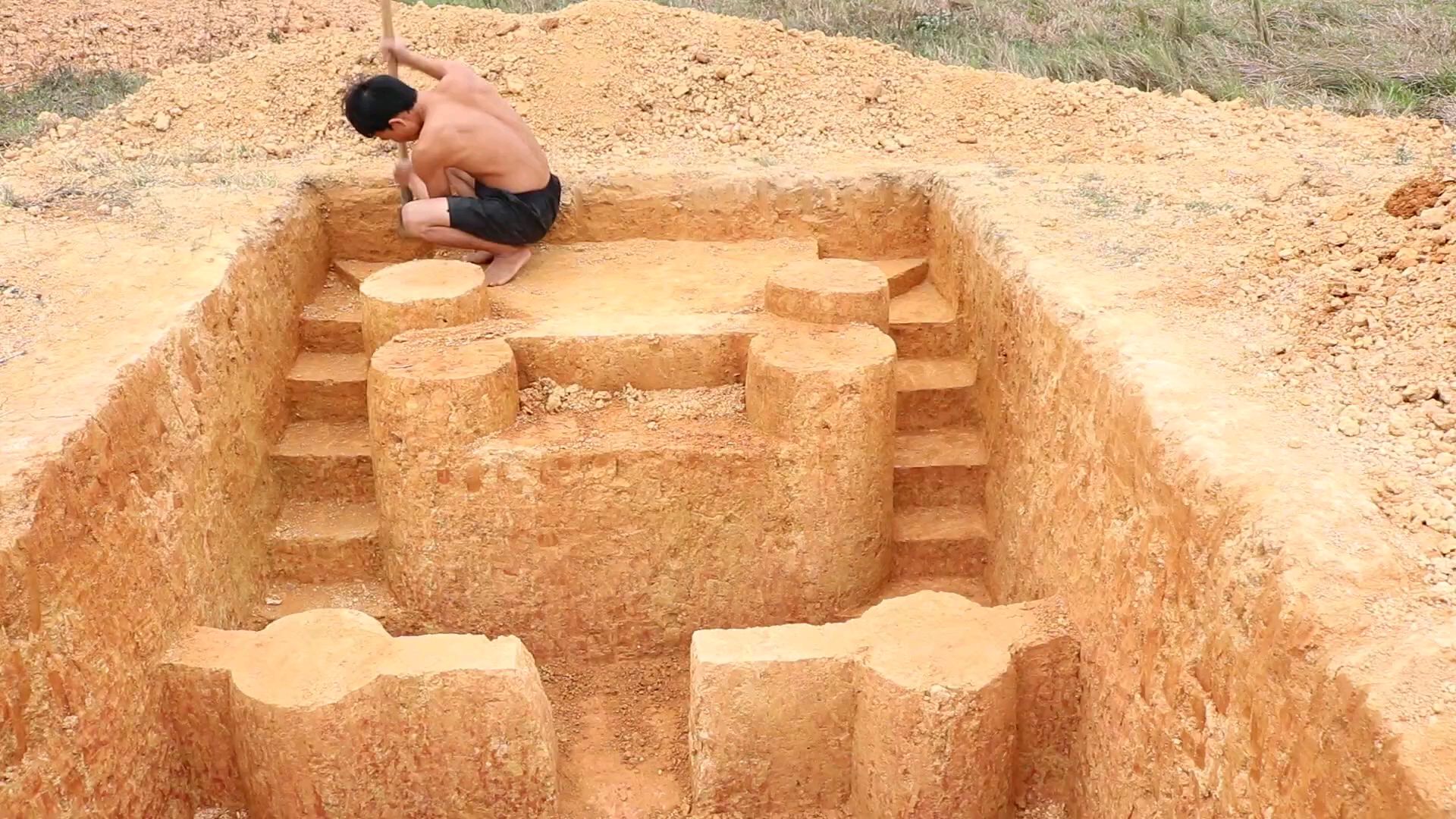 【开局一把刀】建造地下屋养兔子和游泳池